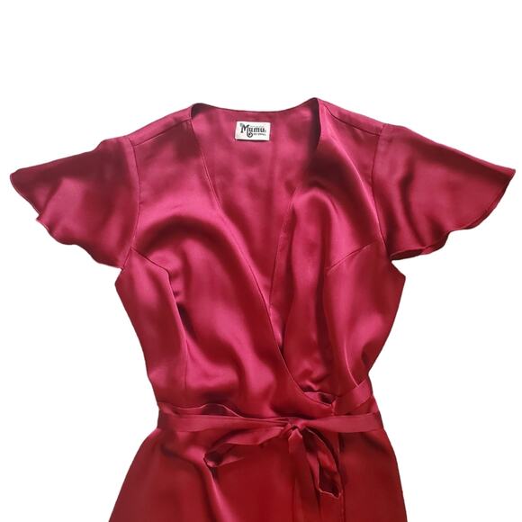 Show Me Your Mumu Noel Wrap Maxi Luxe Satin Ruby Red Dress, Sz XXS with FLAWS - Picture 2 of 16
